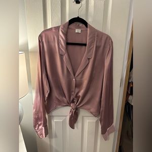 Aritzia Wilfred Tie-Front Blouse in Mauve